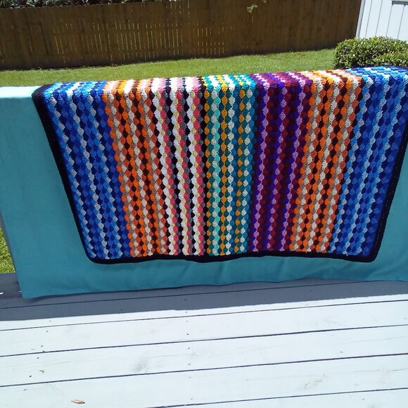 Handed crafted crochet throw blanket,  color multicolored, size 45 W,  58 1/2  L - Picture 2 of 3
